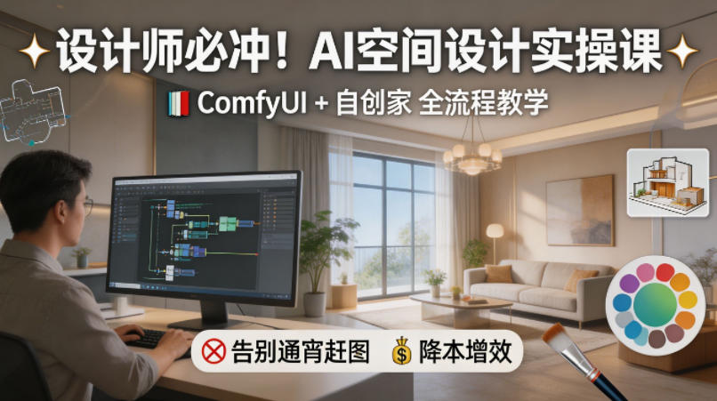 设计师必冲！AI空间设计实操课，ComfyUI+自创家全教学，告别通宵赶图，降本增效 - 臻优资源网