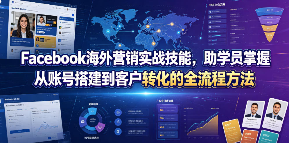 Facebook海外营销实战技能，助学员掌握从账号搭建到客户转化的全流程方法 - 臻优资源网