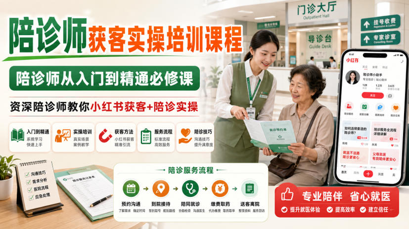 陪诊师获客实操培训课程，陪诊师从入门到精通必修课，资深陪诊师教你小红书获客+陪诊实操 - 臻优资源网