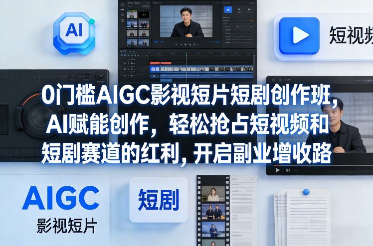0门槛AIGC影视短片短剧创作班，AI赋能创作，轻松抢占短视频和短剧赛道的红利，开启副业增收路 - 臻优资源网