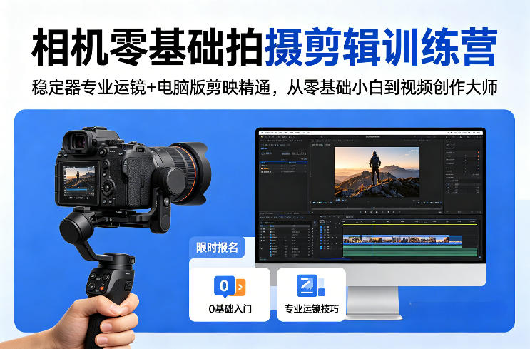 相机零基础拍摄剪辑训练营：稳定器专业运镜+电脑版剪映精通，从零基础小白到视频创作大师 - 臻优资源网