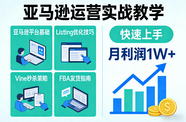亚马逊运营实战教学，亚马逊平台+Listing优化+Vine秒杀+FBA发货等，快速上手，实现店铺月利润1W - 臻优资源网