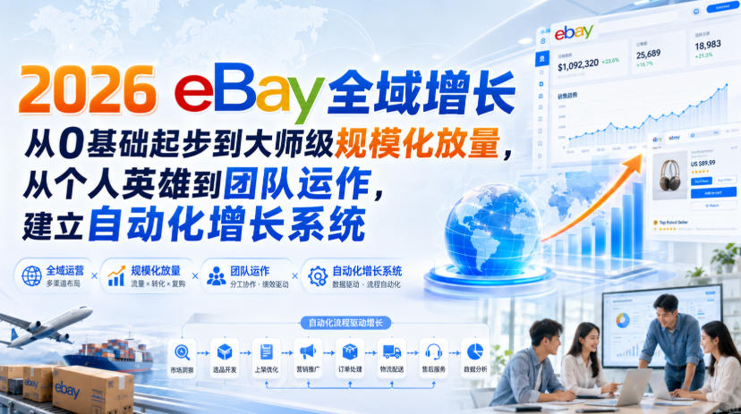 2026 eBay全域增长，从0基础起步到大师级规模化放量，从个人英雄到团队运作，建立自动化增长系统 - 臻优资源网