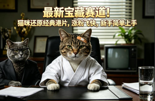 最新宝藏赛道!猫咪还原经典港片,涨粉飞快,新手简单上手 - 臻优资源网