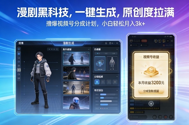 漫剧黑科技,一键生成,原创度拉满,撸爆视频号分成计划,小白轻松月入3k+ - 臻优资源网