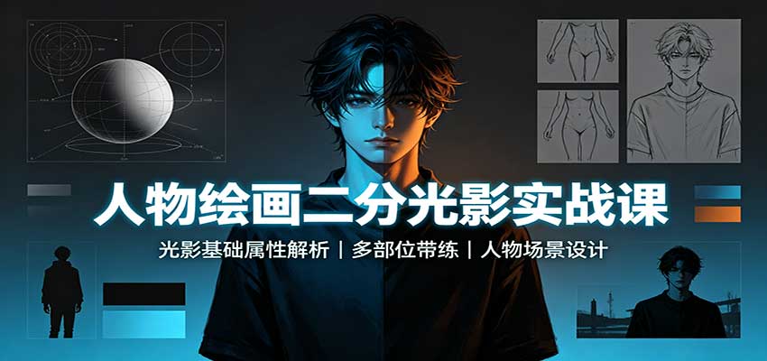人物绘画二分光影实战课：光影基础属性解析，多部位带练，人物场景设计 - 臻优资源网