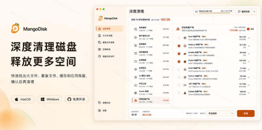 图片[2] - 在Gtihub上做出10万stars的大神，又发布新项目了！一键让磁盘更干净，开源免费清理工具MangoDisk - 臻优资源网