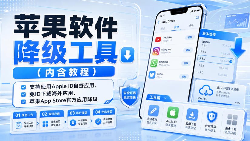 苹果软件降级工具（内含教程），支持使用Apple ID自签应用、免ID下载海外应用、苹果App Store官方应用降级等 - 臻优资源网