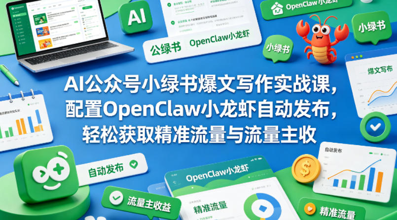 AI公众号小绿书爆文写作实战课，配置OpenClaw小龙虾自动发布，轻松获取精准流量与流量主收益 - 臻优资源网