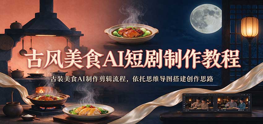 古风美食AI短剧制作教程：古装美食AI制作剪辑流程，依托思维导图搭建创作思路 - 臻优资源网