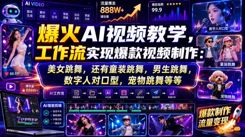 爆火AI视频教学，工作流实现爆款视频制作：美女跳舞，还有童装跳舞，男生跳舞，数字人对口型，宠物跳舞等等 - 臻优资源网