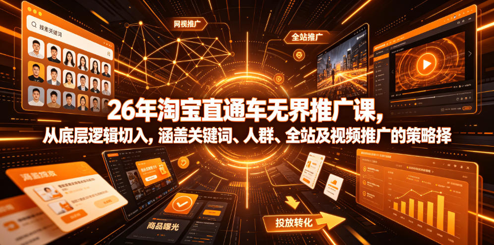 26年淘宝直通车无界推广课，从底层逻辑切入，涵盖关键词、人群、全站及视频推广的策略选择 - 臻优资源网
