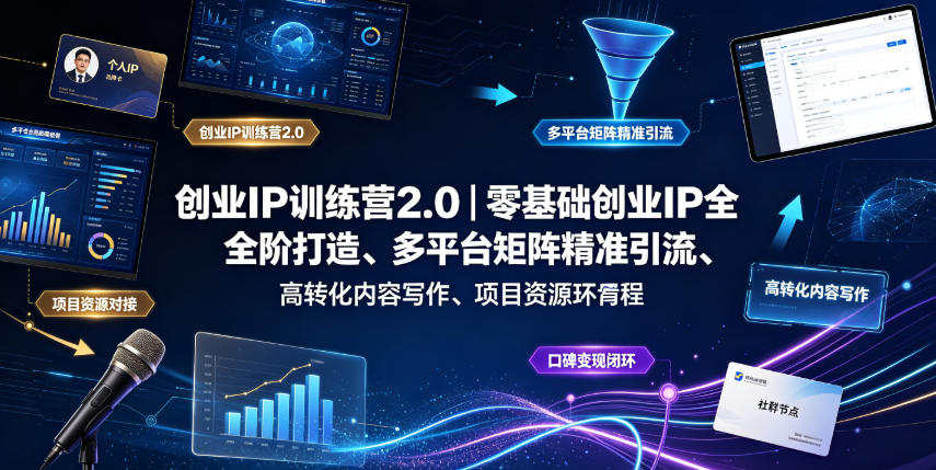 创业IP训练营2.0|零基础创业IP全阶打造、多平台矩阵精准引流、高转化内容写作、项目资源对接与口碑变现闭环课程 - 臻优资源网