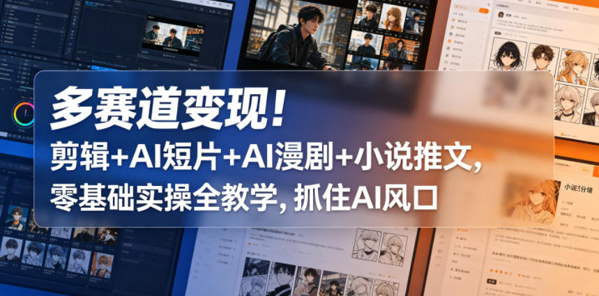 多赛道变现！剪辑+AI短片+AI漫剧+小说推文，零基础实操全教学，抓住AI风口 - 臻优资源网