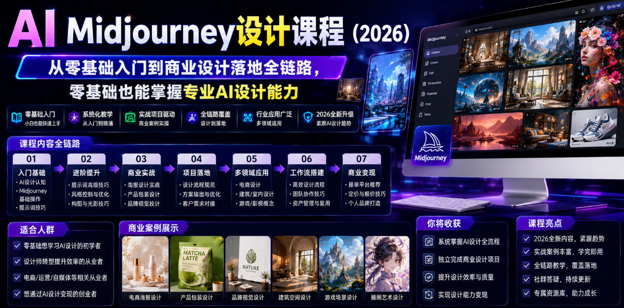 AI Midjourney设计课程（2026），从零基础入门到商业设计落地全链路，零基础也能掌握专业AI设计能力 - 臻优资源网