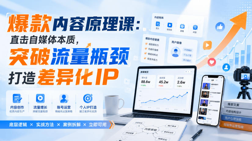 爆款内容原理课：直击自媒体本质，突破流量瓶颈打造差异化IP - 臻优资源网