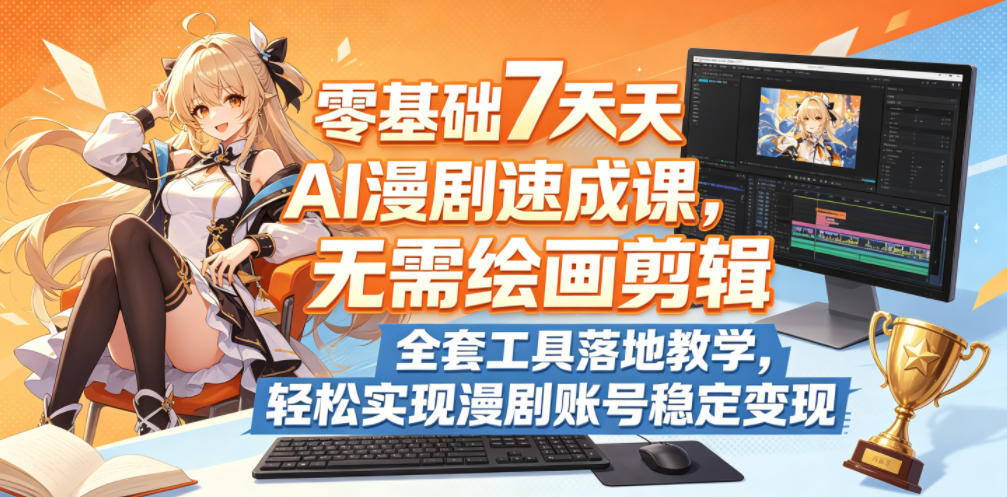 零基础7天AI漫剧速成课，无需绘画剪辑，全套工具落地教学，轻松实现漫剧账号稳定变现 - 臻优资源网