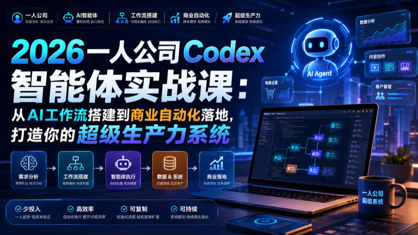 2026一人公司Codex智能体实战课：从AI工作流搭建到商业自动化落地，打造你的超级生产力系统 - 臻优资源网