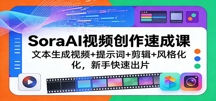 SoraAI视频创作速成课：文本生成视频+提示词+剪辑+风格化，新手快速出片 - 臻优资源网
