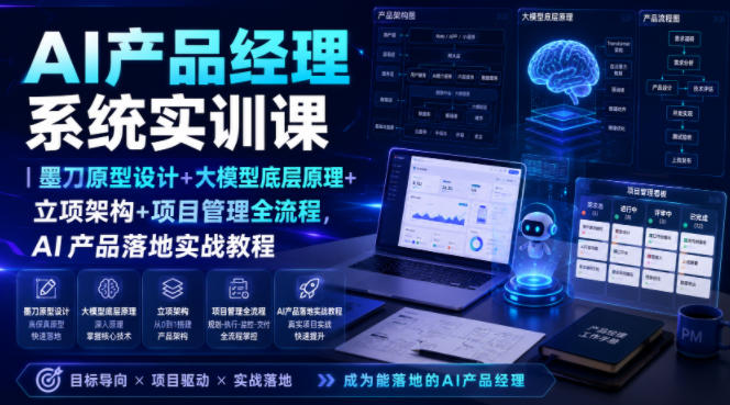 AI产品经理系统实训课｜墨刀原型设计+大模型底层原理+立项架构+项目管理全流程，AI产品落地实战教程 - 臻优资源网
