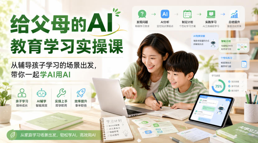 给父母的AI教育学习实操课，从辅导孩子学习的场景出发，带你一起学AI用AI - 臻优资源网