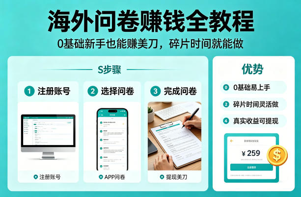 海外问卷賺钱全教程，0基础新手也能賺美刀，碎片时间就能做 - 臻优资源网