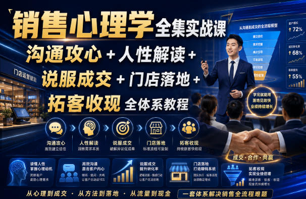 销售心理学全集实战课｜沟通攻心+人性解读+说服成交+门店落地+拓客收现全体系教程 - 臻优资源网