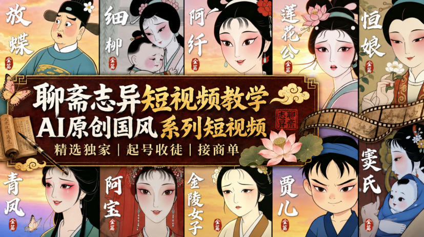 聊斋志异短视频教学，AI原创国风系列短视频，精选独家丨起号收徒丨接商单 - 臻优资源网