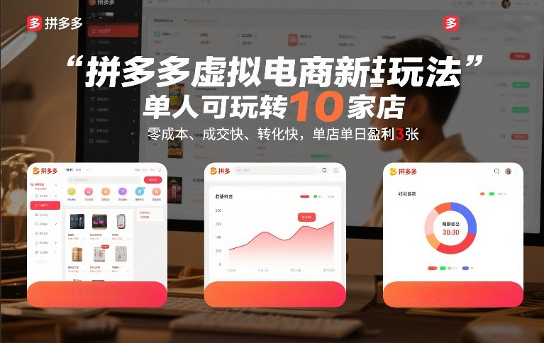 拼多多虚拟电商新玩法，单人可玩转10家店，零成本、成交快、转化快，单店单日盈利3张【揭秘】 - 臻优资源网