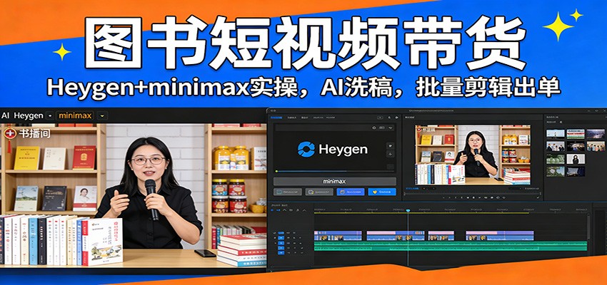 图书短视频带货：Heygen+minimax实操，AI洗稿 ，批量剪辑出单 - 臻优资源网
