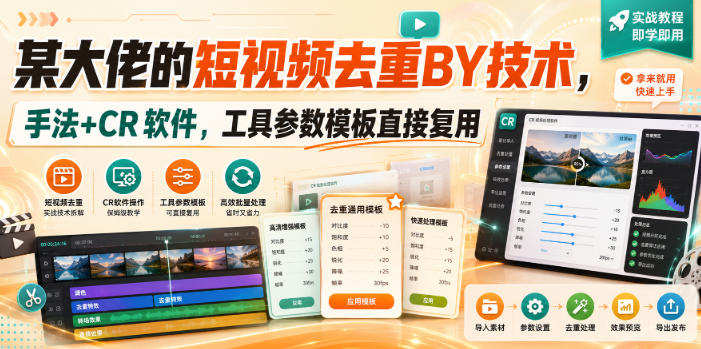 某大佬的短视频去重搬运技术，手法+CR软件，工具参数模板直接复用 - 臻优资源网
