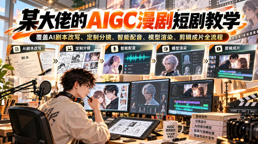 某大佬的AIGC漫剧短剧教学，覆盖AI剧本改写、定制分镜、智能配音、模型渲染、剪辑成片全流程 - 臻优资源网
