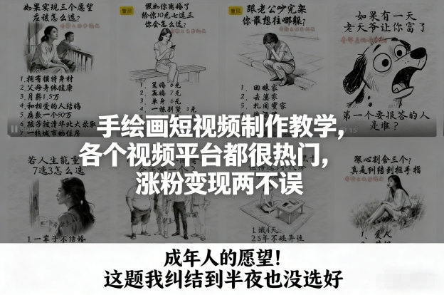 手绘画短视频制作教学，各个视频平台都很热门，涨粉变现两不误 - 臻优资源网