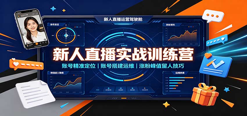 新人直播实战训练营:账号精准定位,账号搭建运维,涨粉峰值留人技巧 - 臻优资源网