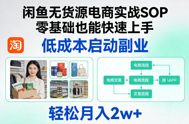 闲鱼无货源电商实战SOP，零基础也能快速上手，低成本启动副业，轻松月入2w+ - 臻优资源网