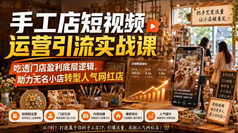 手工店短视频运营引流实战课，吃透门店盈利底层逻辑，助力无名小店转型人气网红店 - 臻优资源网