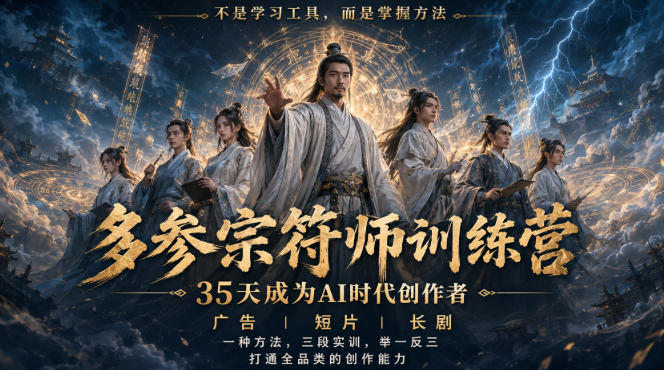 多参宗符师训练营，35天成为AI时代创作者，广告|短片|长剧，一种方法，三段实训，举一反三，打通全品类的创作能力 - 臻优资源网