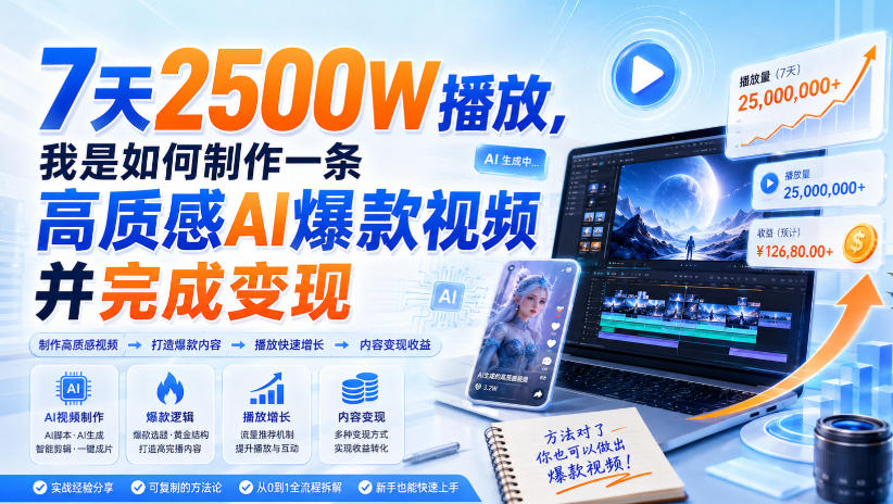 7天2500W播放，我是如何制作一条高质感AI爆款视频并完成变现 - 臻优资源网