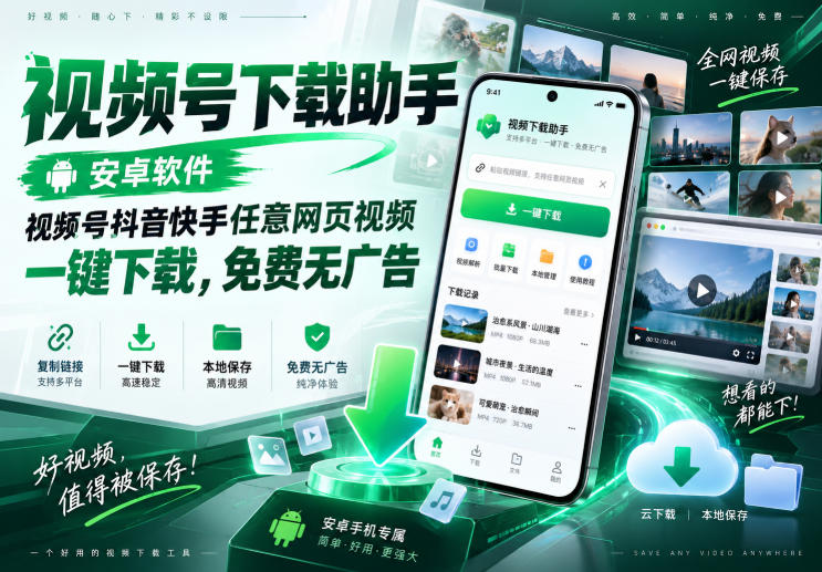 视频号下载助手，安卓软件，视频号抖音快手任意网页视频，一键下载，免费无广告 - 臻优资源网