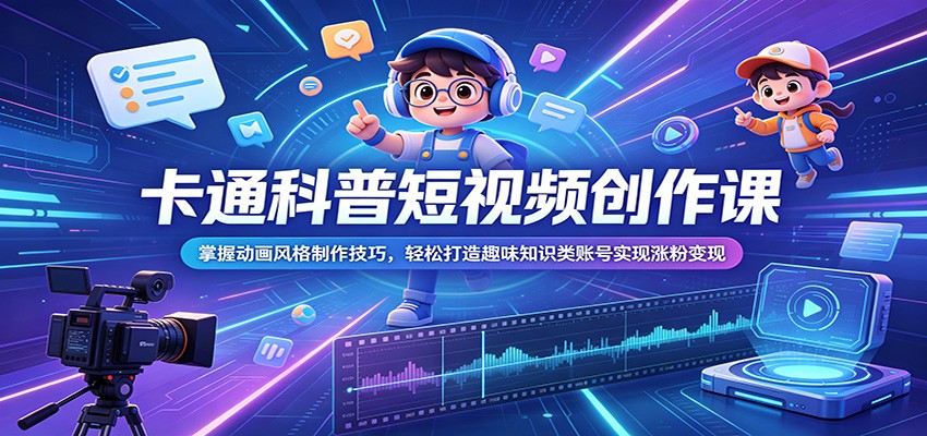 卡通科普短视频创作课：掌握动画风格制作技巧，轻松打造趣味知识类账号实现涨粉变现 - 臻优资源网