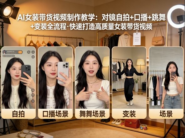 AI女装带货视频制作教学，对镜自拍、口播、跳舞、变装全流程，快速打造高质量女装带货视频 - 臻优资源网