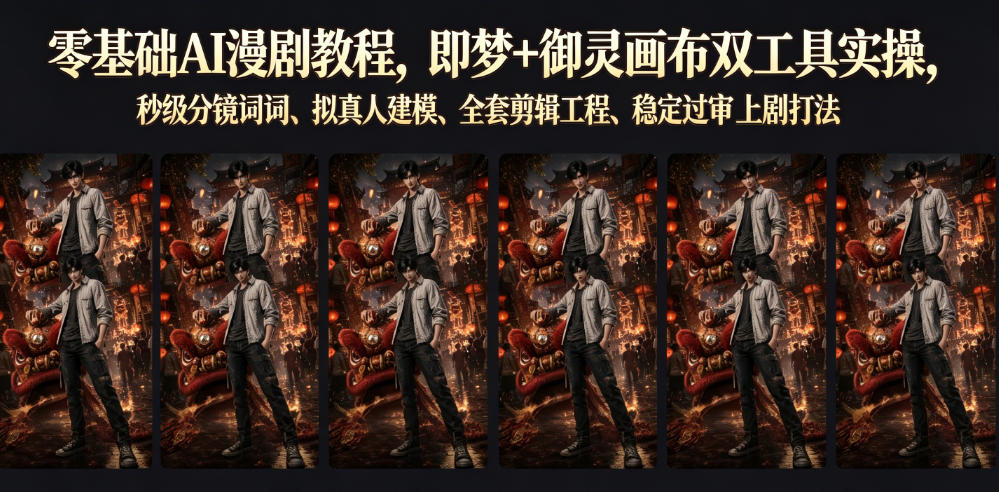 零基础AI漫剧教程，即梦+御灵画布双工具实操，秒级分镜提示词、拟真人建模、全套剪辑工程、稳定过审上剧打法 - 臻优资源网
