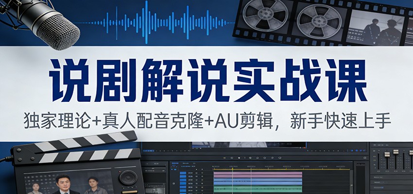 说剧解说实战课：独家理论+真人配音克隆+AU剪辑，新手快速上手 - 臻优资源网
