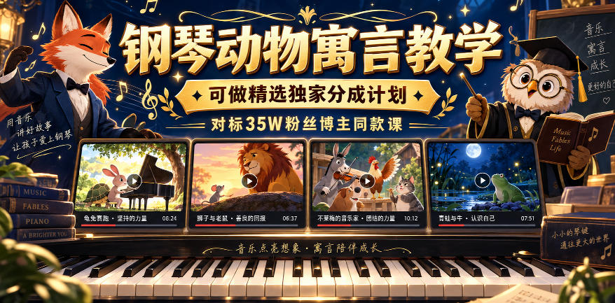 钢琴动物寓言教学，可做精选独家分成计划，对标35W粉丝博主同款课 - 臻优资源网