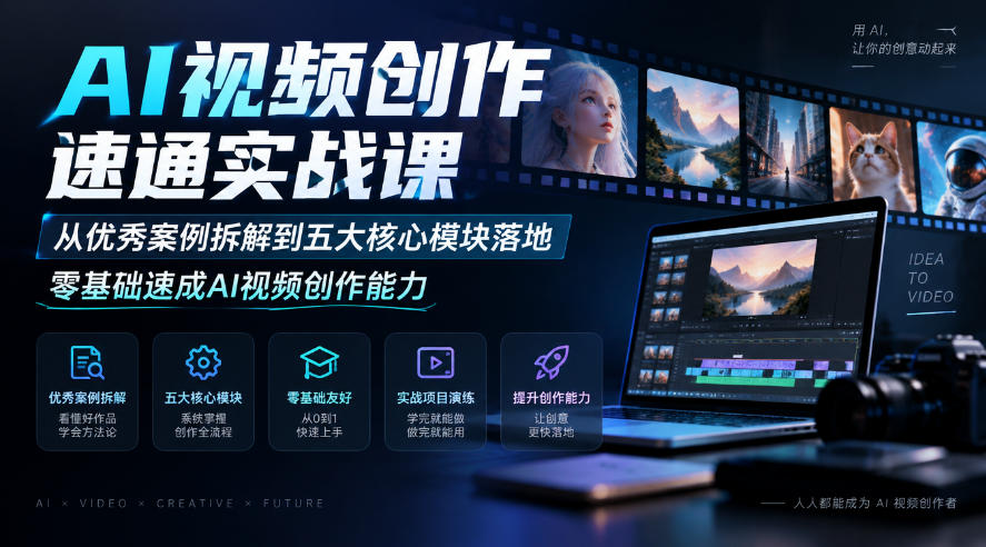 AI视频创作速通实战课｜从优秀案例拆解到五大核心模块落地，零基础速成AI视频创作能力 - 臻优资源网