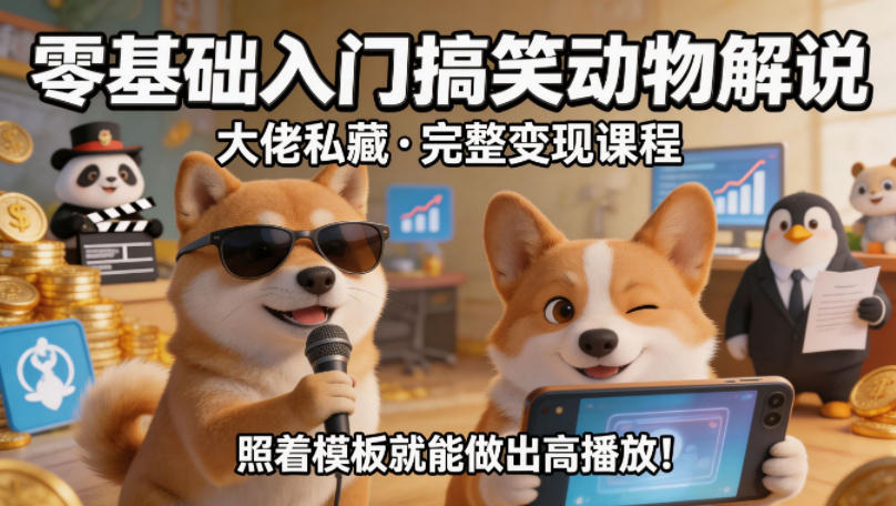零基础入门搞笑动物解说，大佬私藏完整变现课程，照着模板就能做出高播放 - 臻优资源网