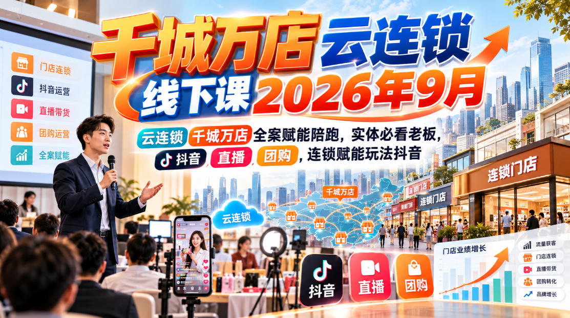 千城万店云连锁线下课2026年9月，云连锁千城万店全案赋能陪跑，实体必看老板，抖音，直播，团购，连锁赋能玩法抖音 - 臻优资源网