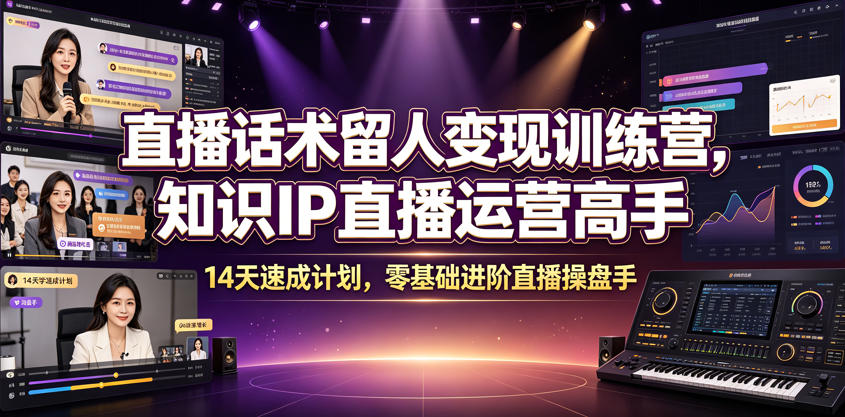 直播话术留人变现训练营，知识IP直播运营高手，14天速成计划，零基础进阶直播操盘手 - 臻优资源网