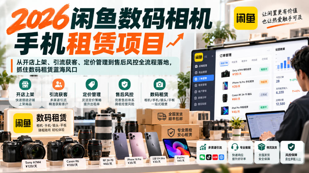 2026闲鱼数码相机手机租赁项目，从开店上架、引流获客、定价管理到售后风控全流程落地，抓住数码租赁蓝海风口 - 臻优资源网