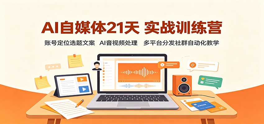 AI自媒体21天实战训练营：账号定位选题文案，AI音视频处理，多平台分发社群自动化教学 - 臻优资源网